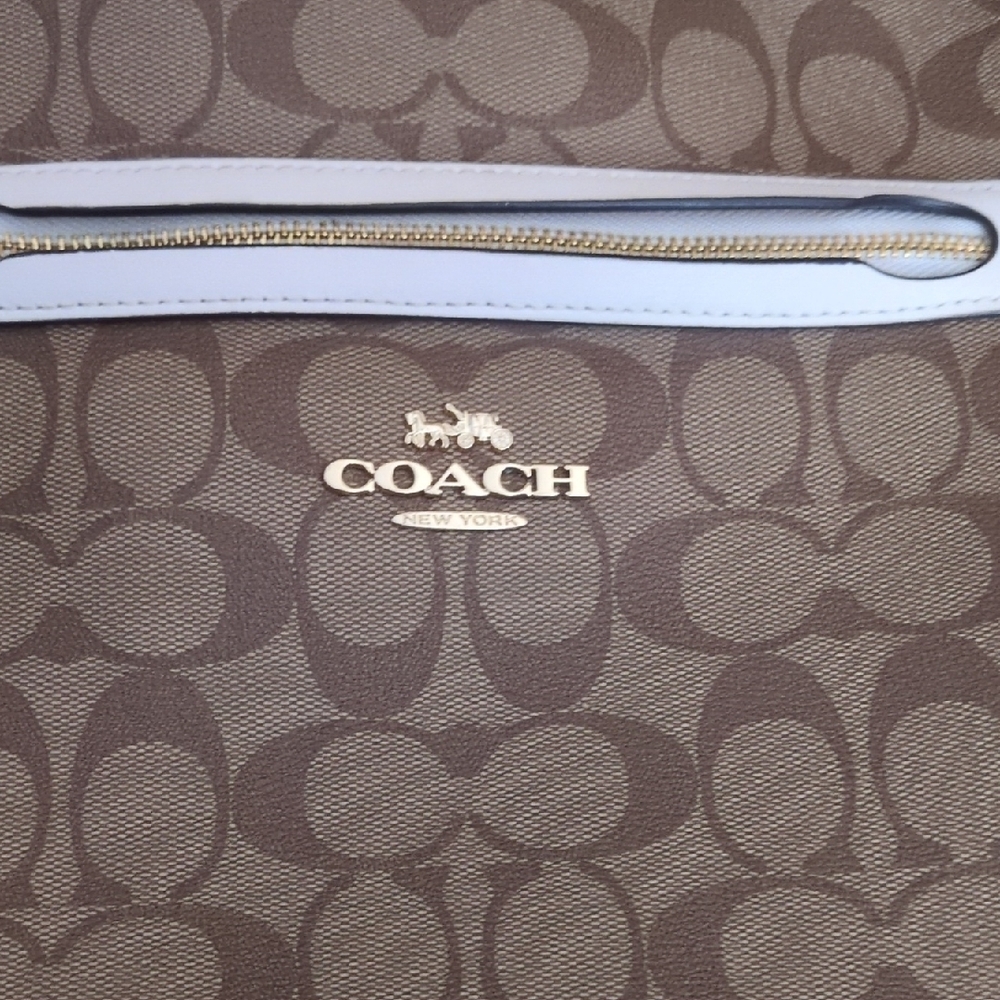 Coach Brown and Blue Signature Tote Bag